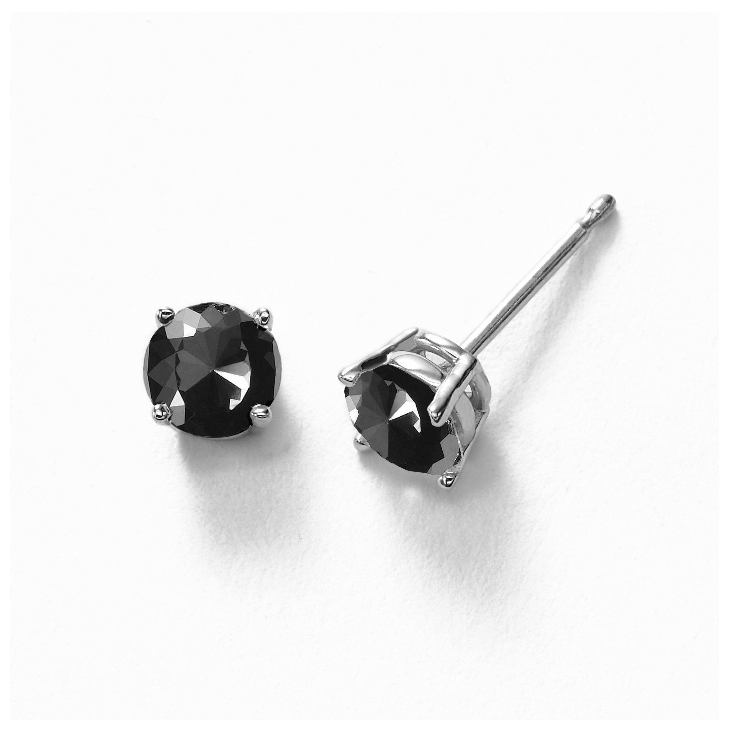 Black Diamond Stud Earrings, 4 MM, .60 Carat, 14K White Gold