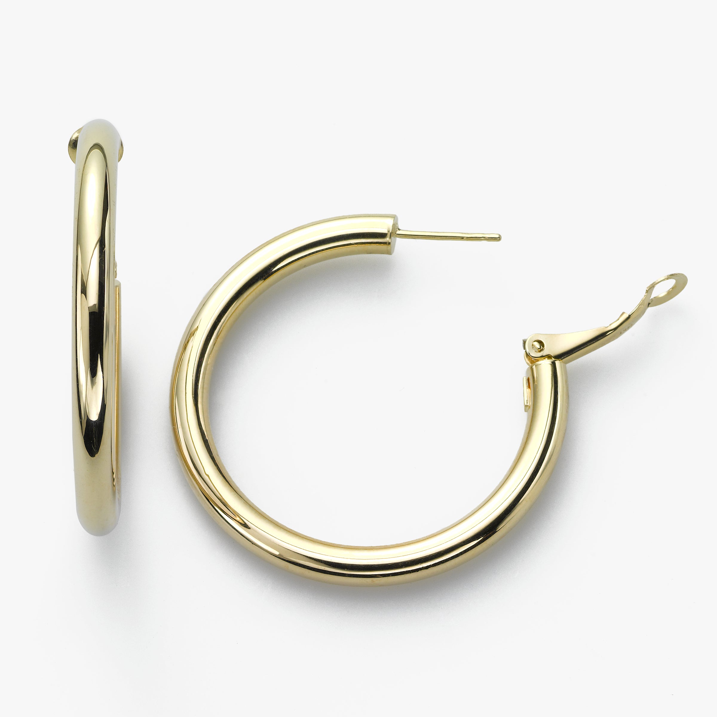 Small round earrings in 14K gold - thin square shoulders, shiny surface, 13  mm | Jewelry Eshop