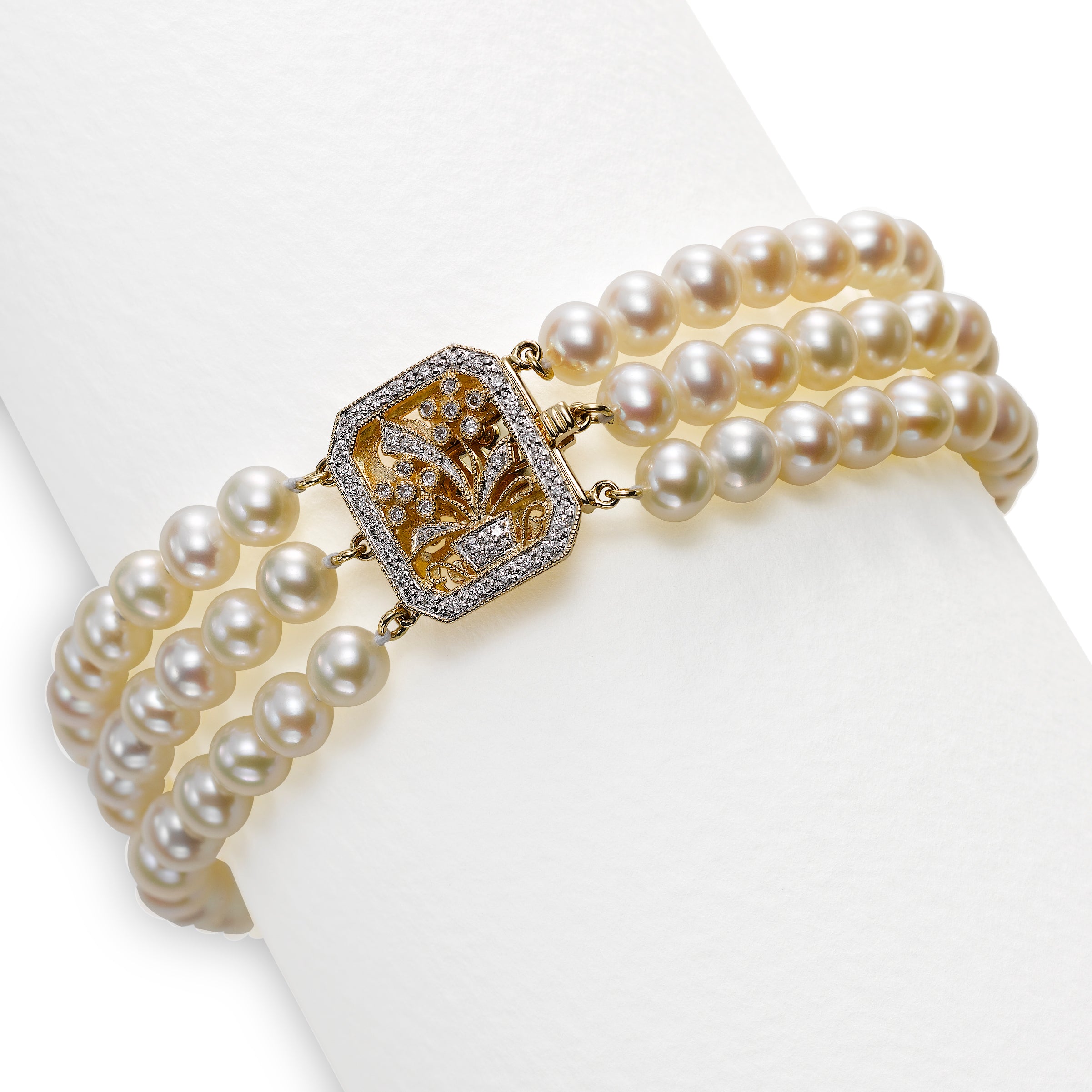 14kt yellow gold diamond pearl bracelet