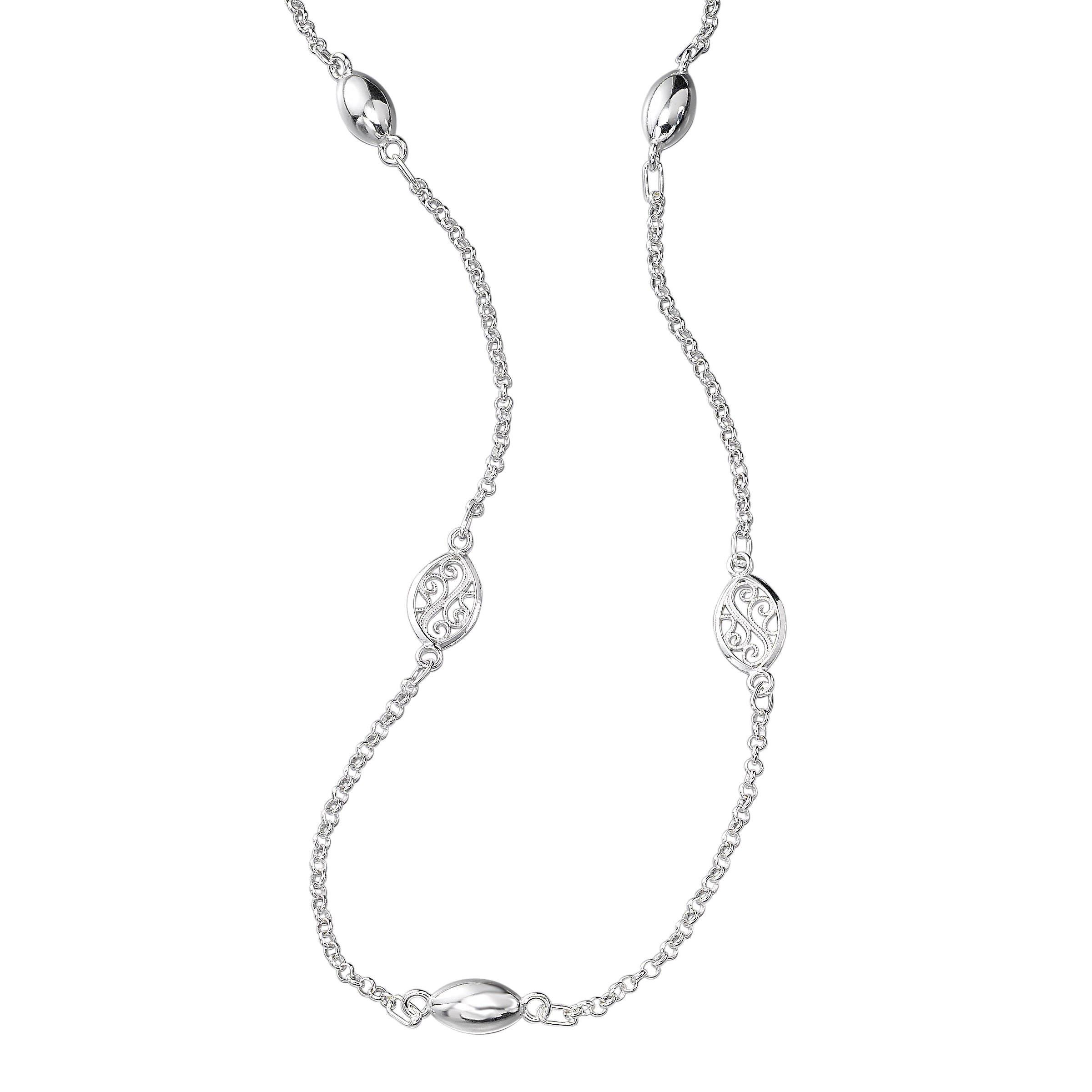 Long 36 inch Necklace with Filigree Stations, SS