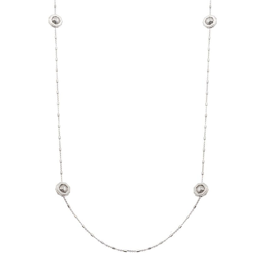 Six Station Necklace, Sterling Silver with Rhodium Plating