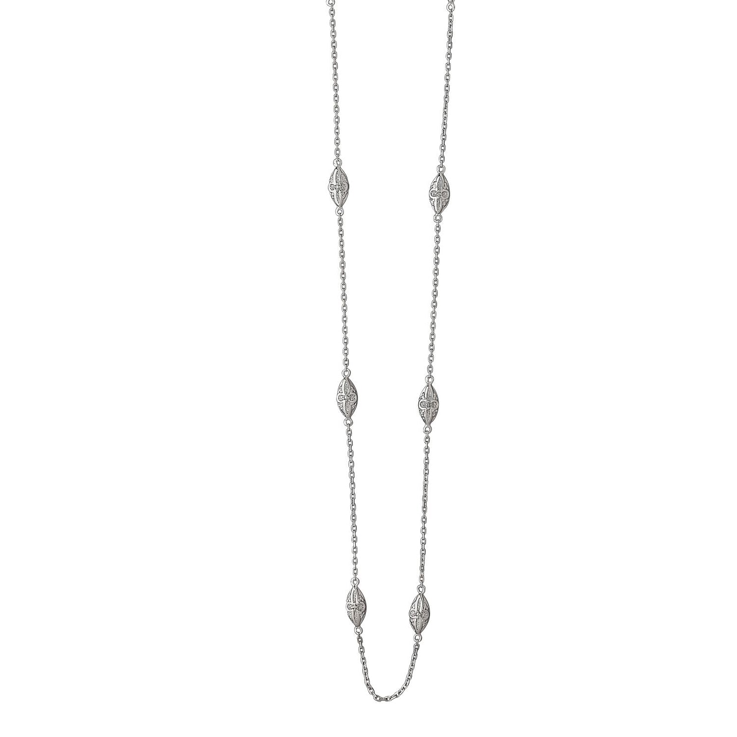 Marquise Design Station Necklace wtih Diamond Accents, 36 Inches, Sterling  Silver